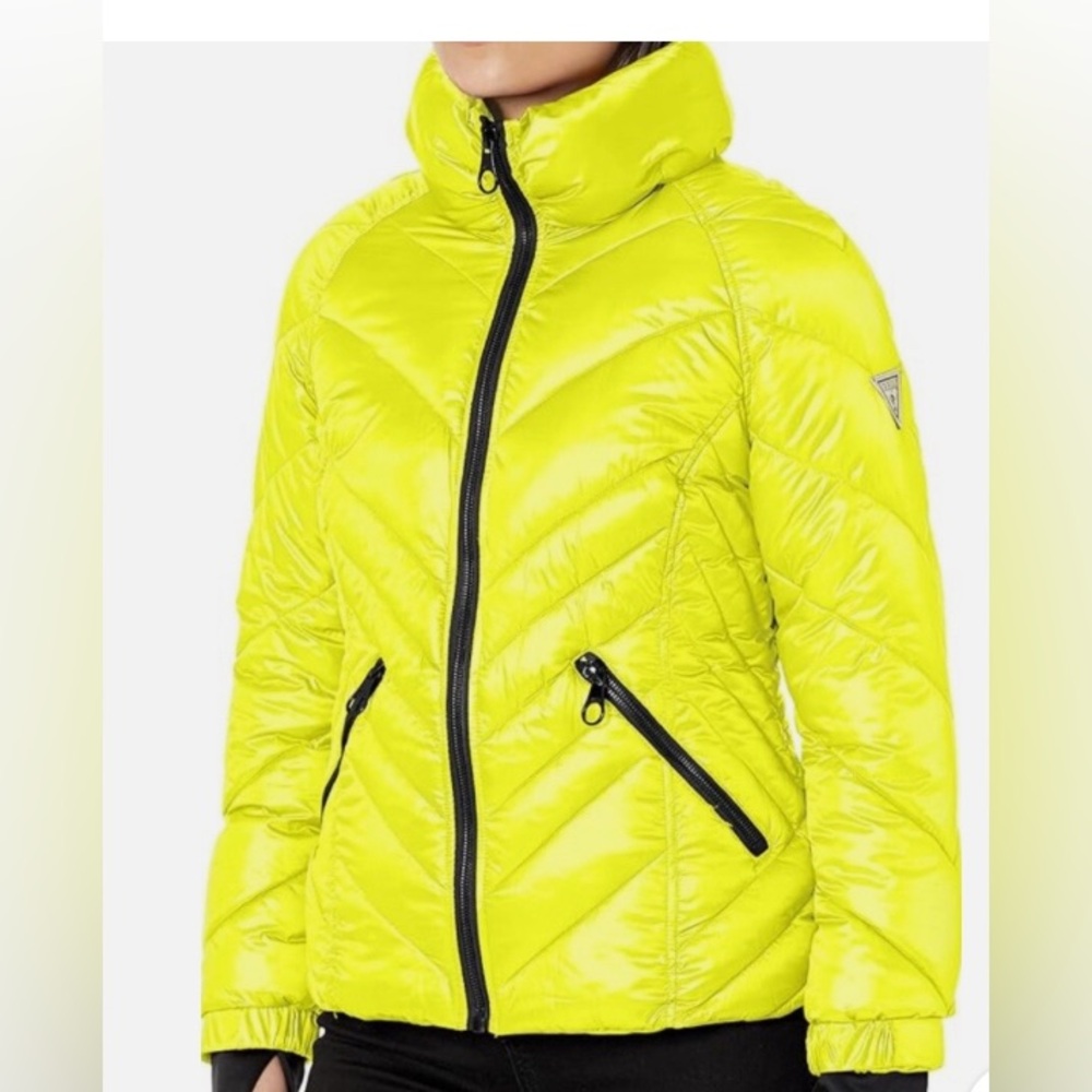 Guess Women's Neon Yellow Puffer Jacket
